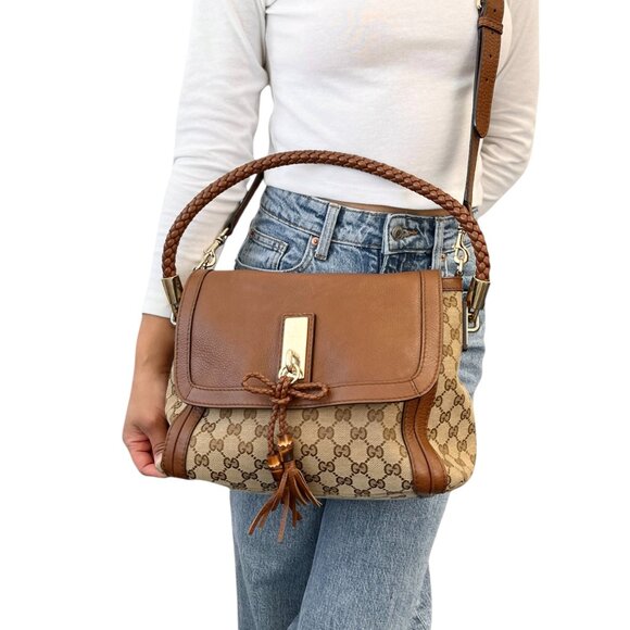 GUCCI Vintage GG Monogram Logo 2way Crossbody Shoulder Bag Beige Brown [106055] - Picture 3 of 14